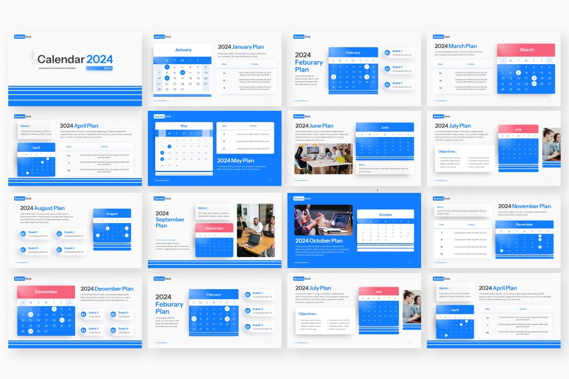 2024 年日历 PPT模版 (PPTX)