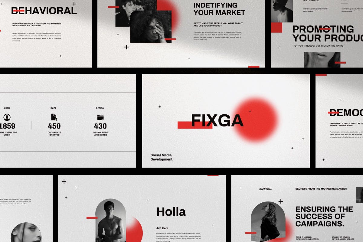 时尚简约社交媒体风格PPT幻灯片演示模板（pptx）