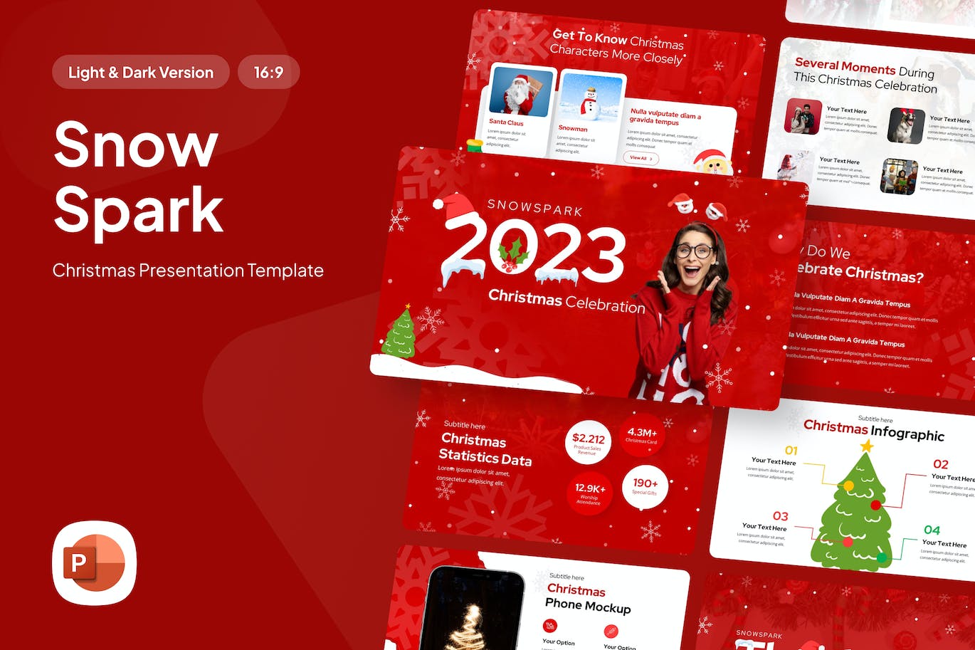 雪花圣诞节PPT模版 (PPTX)