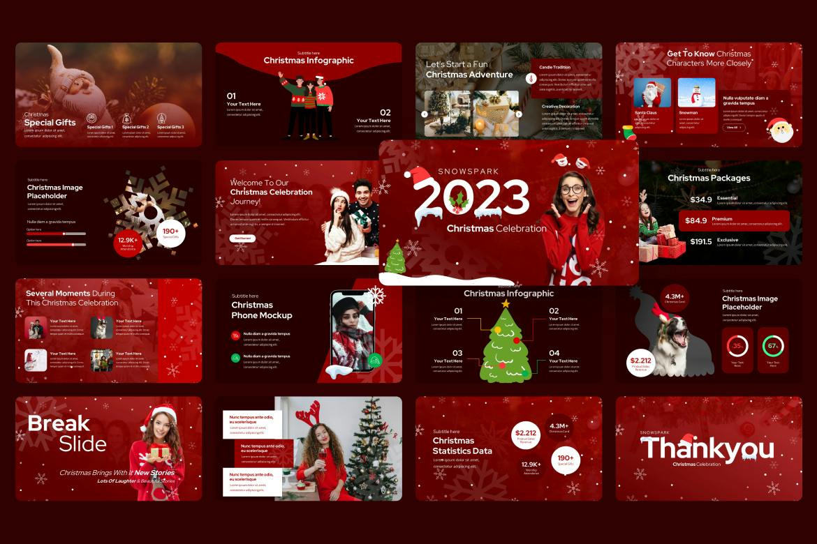 雪花圣诞节PPT模版 (PPTX)