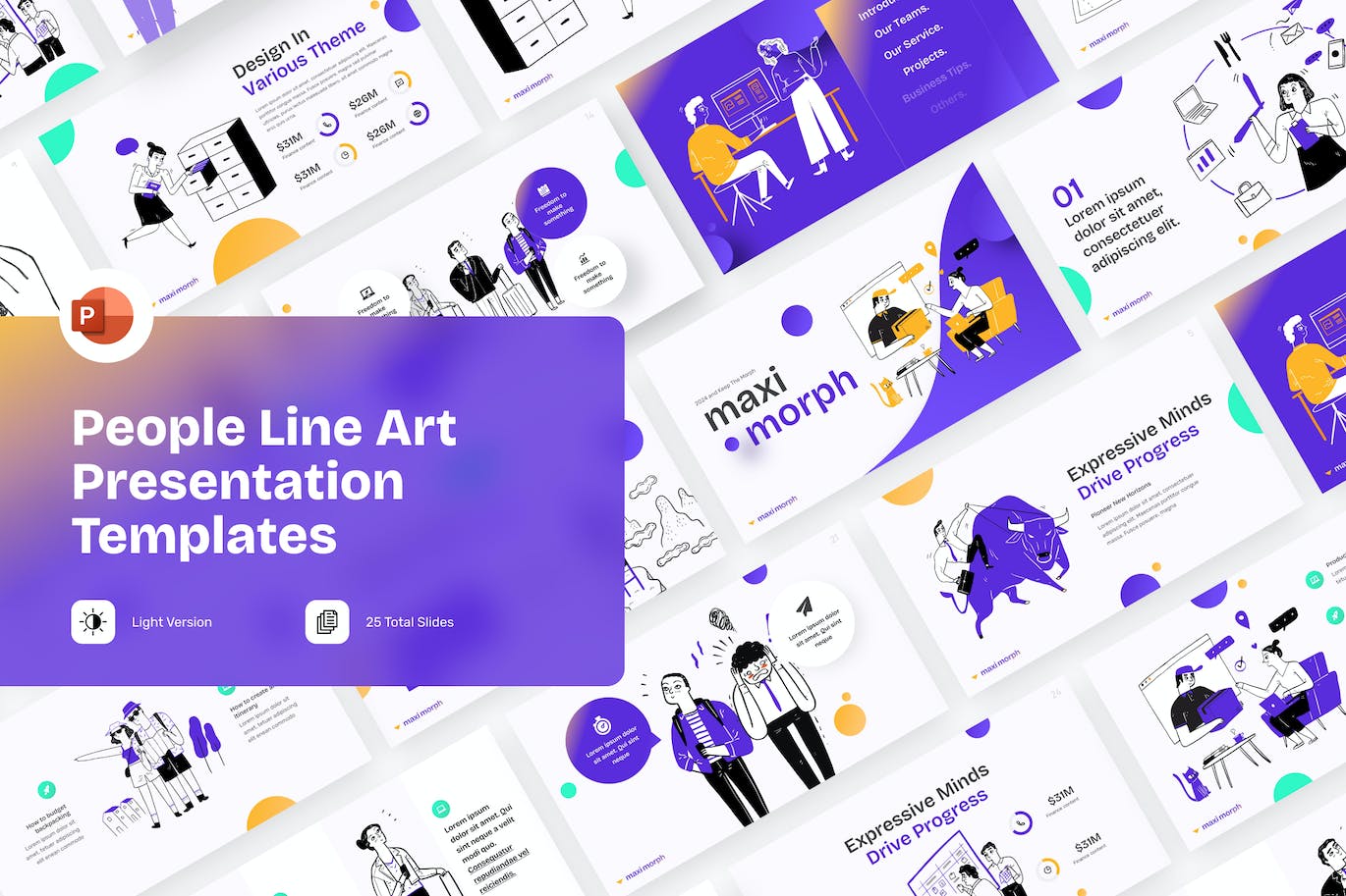 线条艺术 PPT模版 (PPTX)