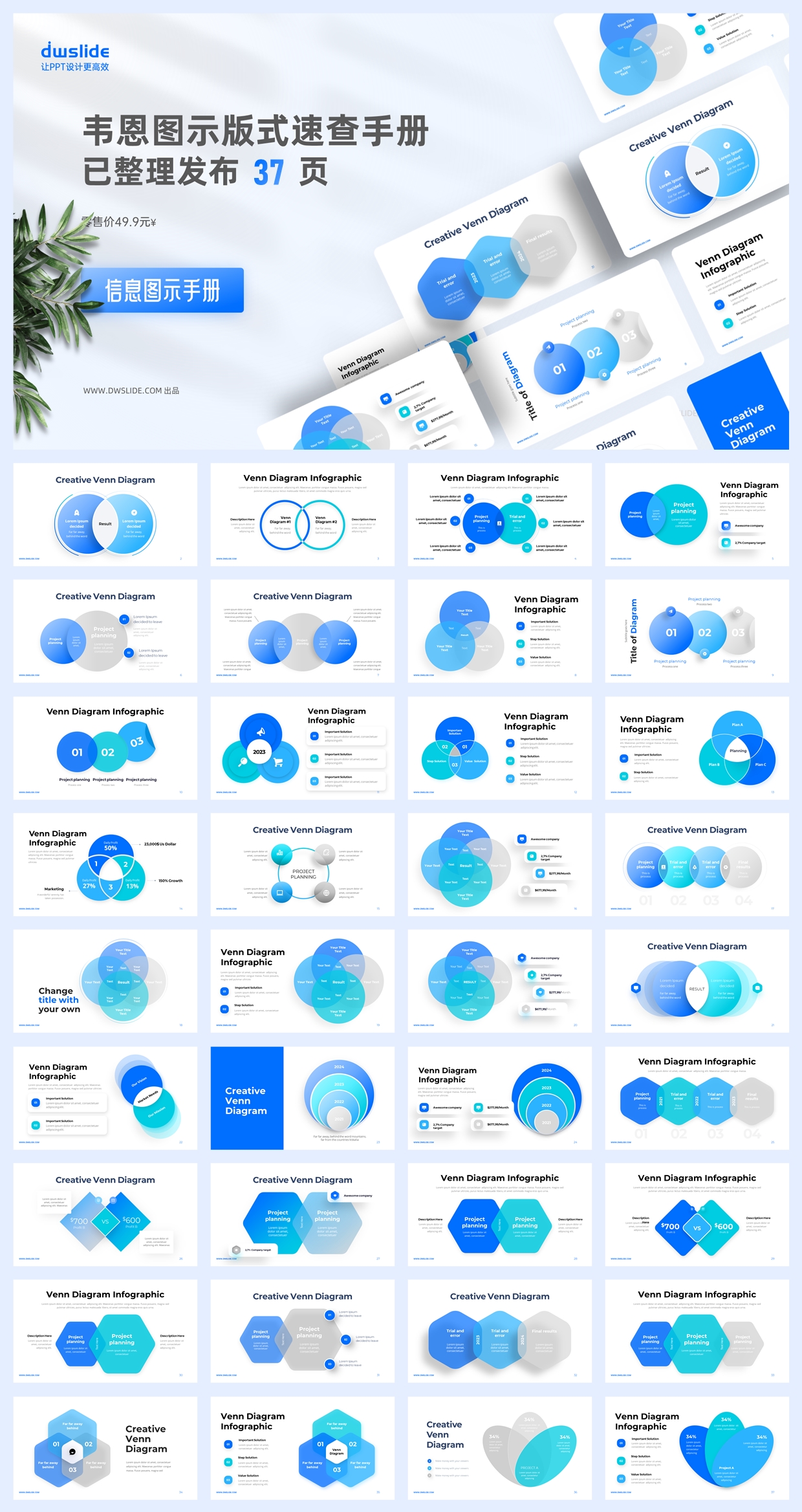 37张韦恩信息逻辑分析图示PPT模板