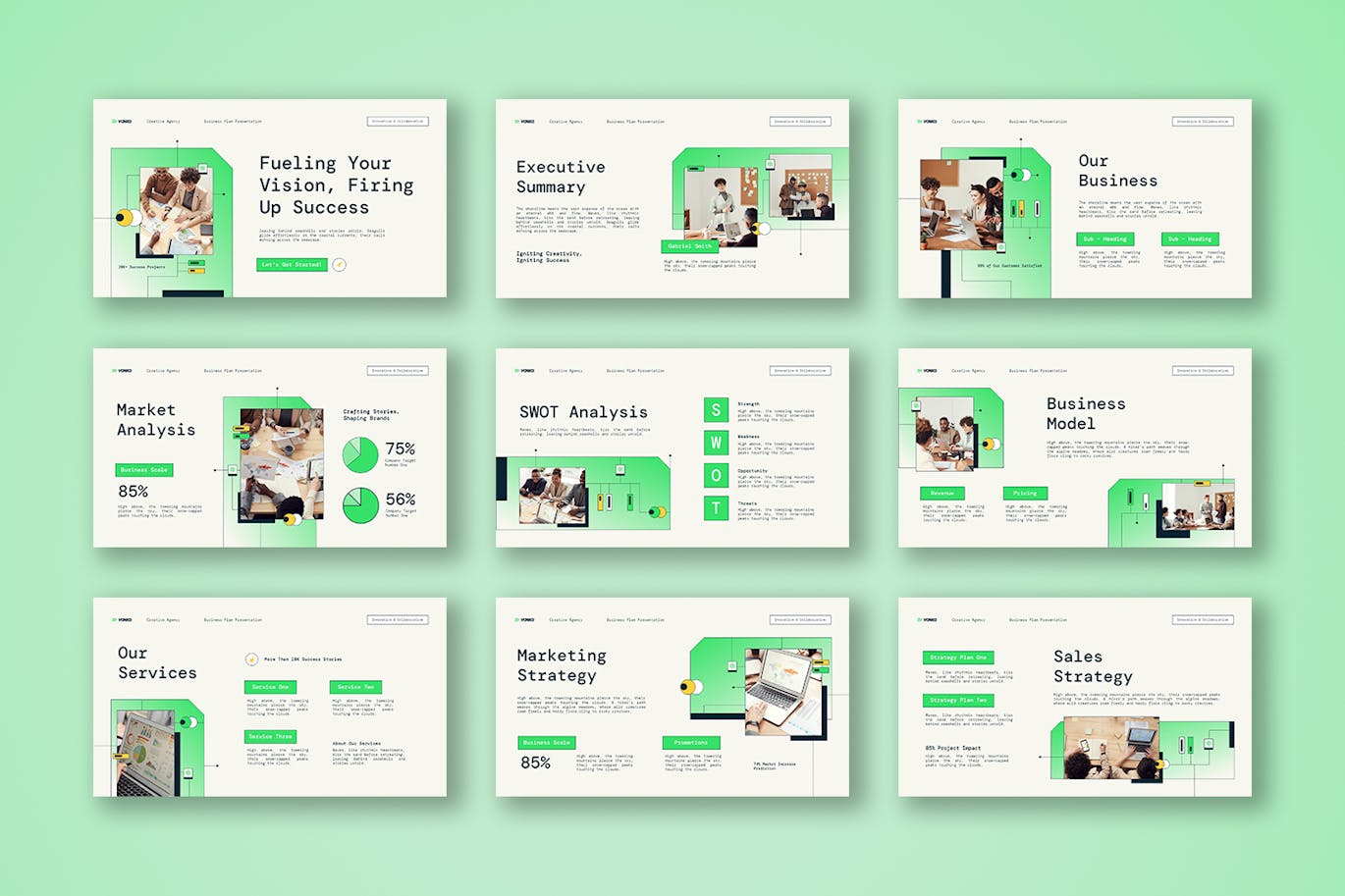 绿渐变创意机构商业计划PPT模版 (PPTX)