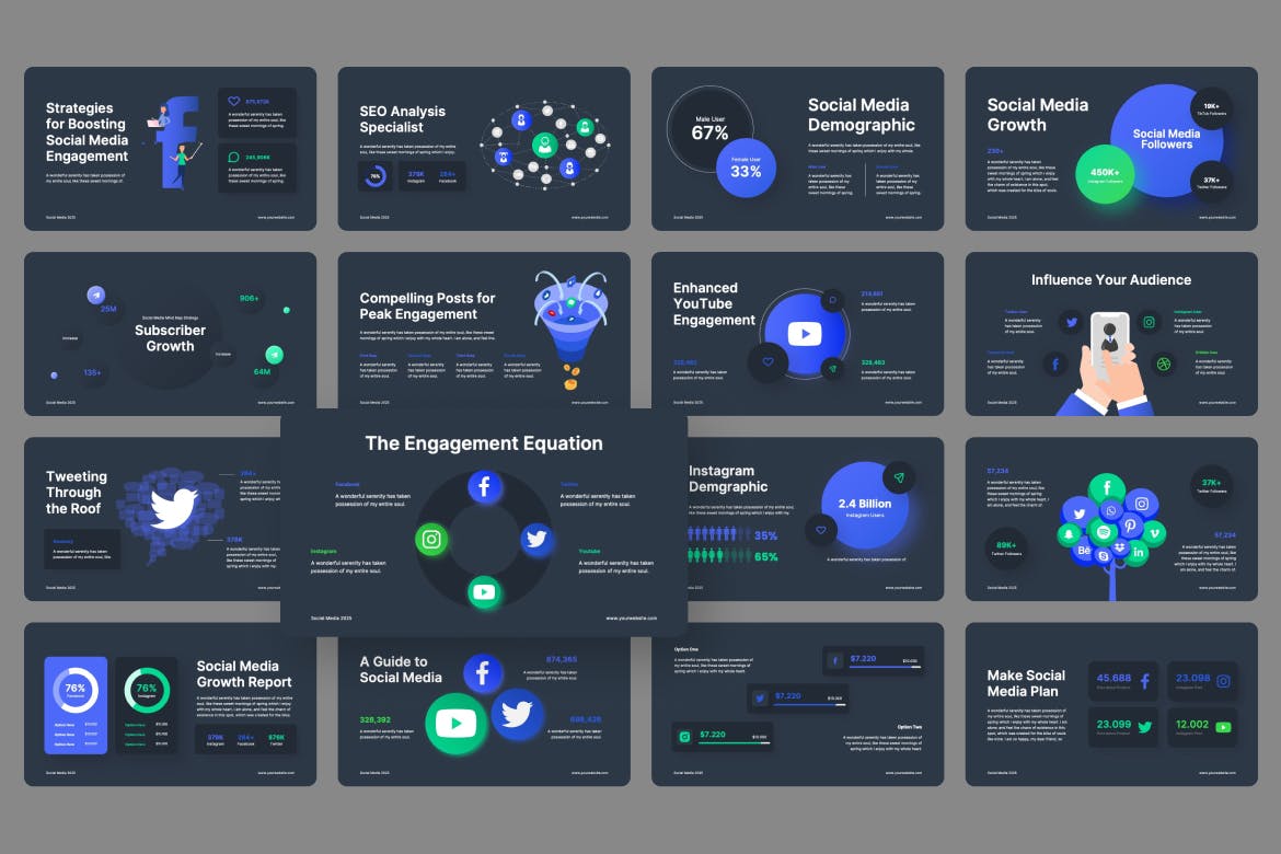 社交媒体参与PPT模版 (PPTX)