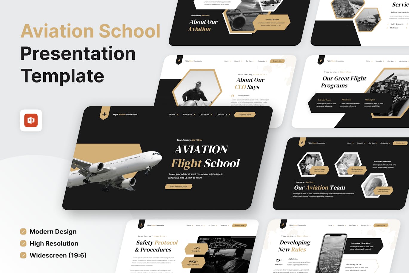 航空飞行学校PPT模版 (PPTX)