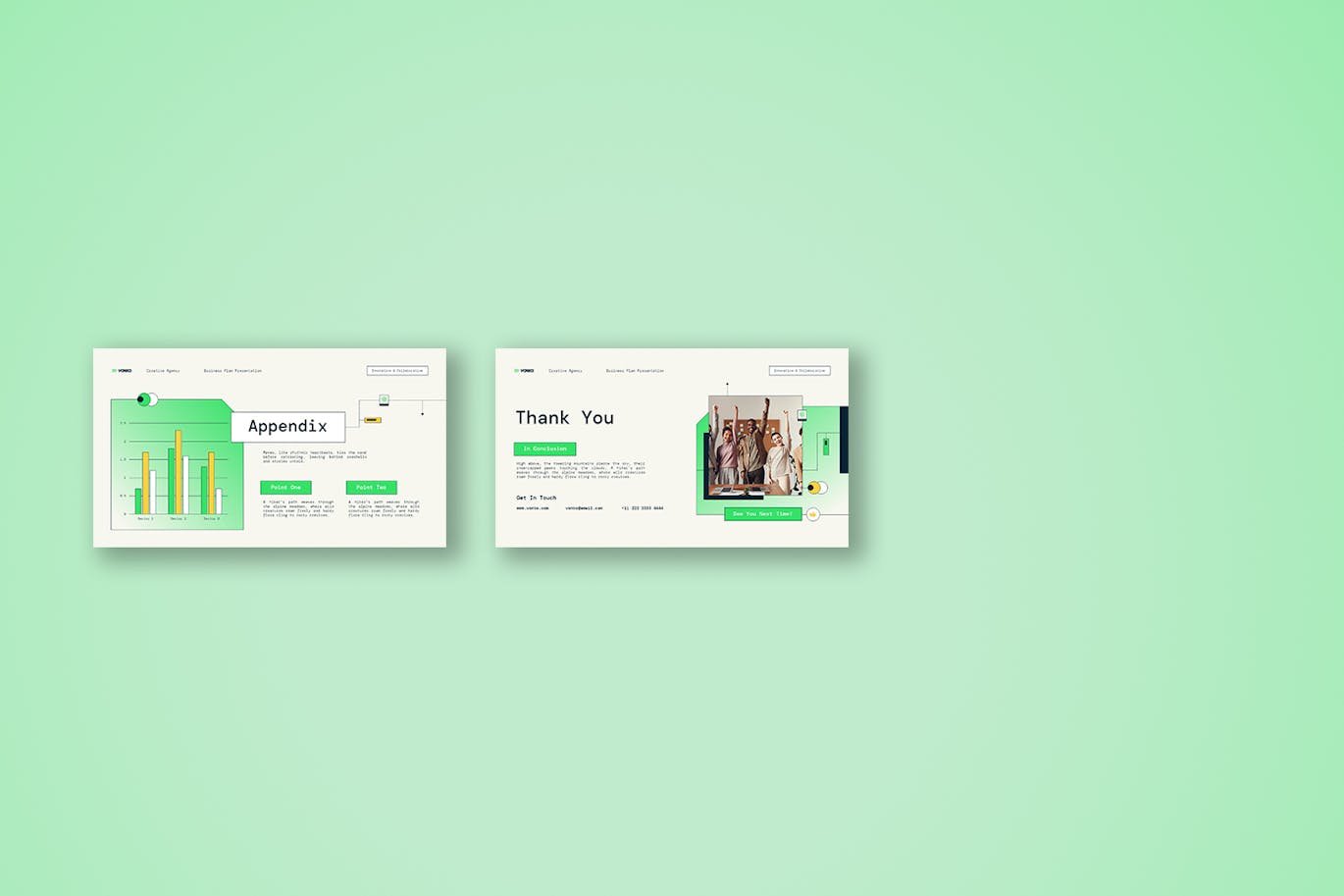 绿渐变创意机构商业计划PPT模版 (PPTX)