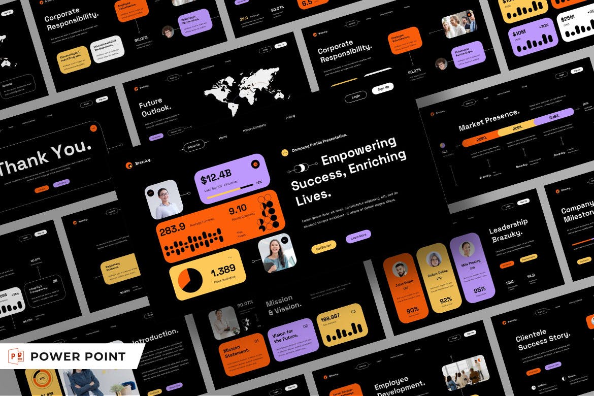 黑色多彩现代公司简介PPT模版 (PPTX,PPT)