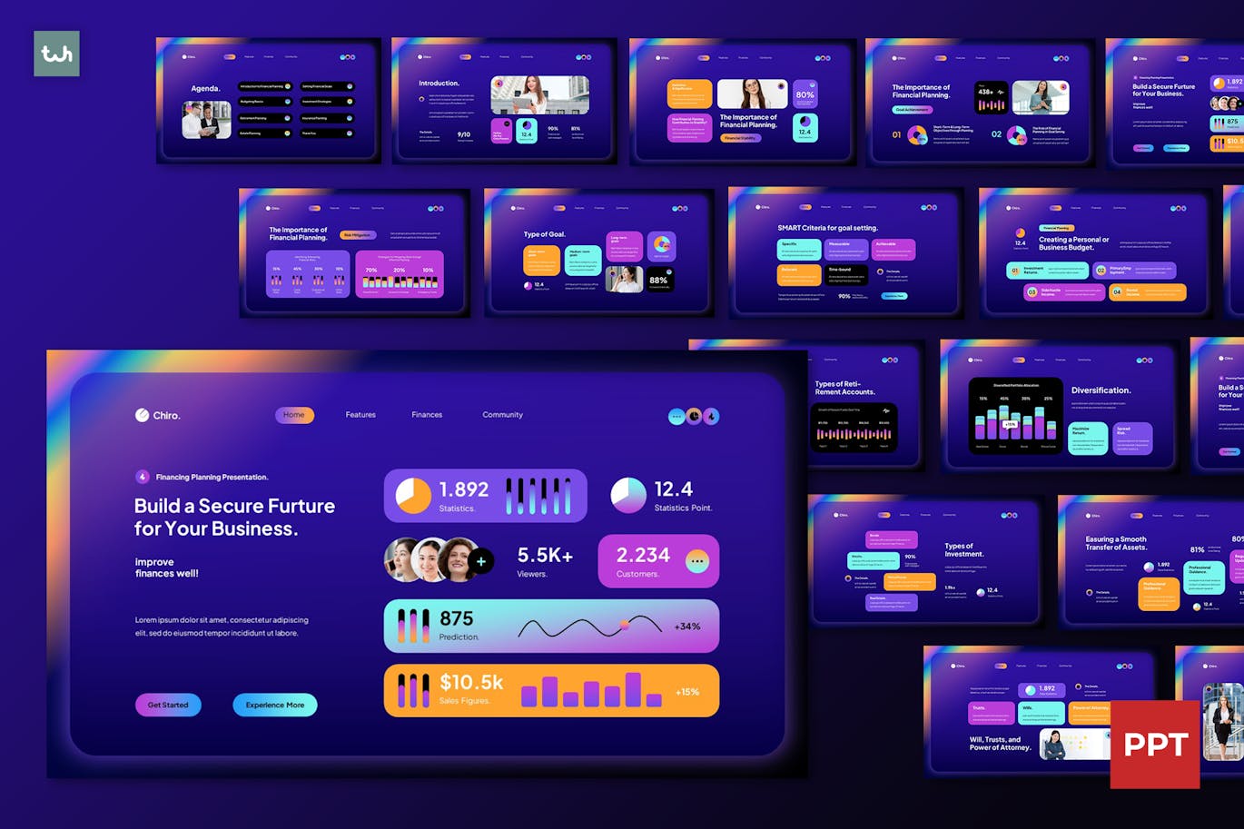 深蓝色 UI/UX 财务规划PPT模版 (PPTX,PPT)