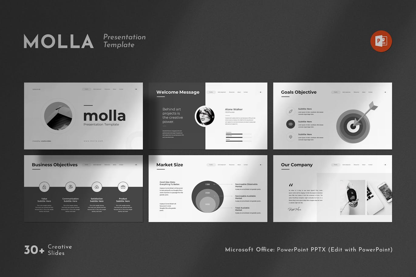 简洁的作品展示PPT模版 (PPTX)