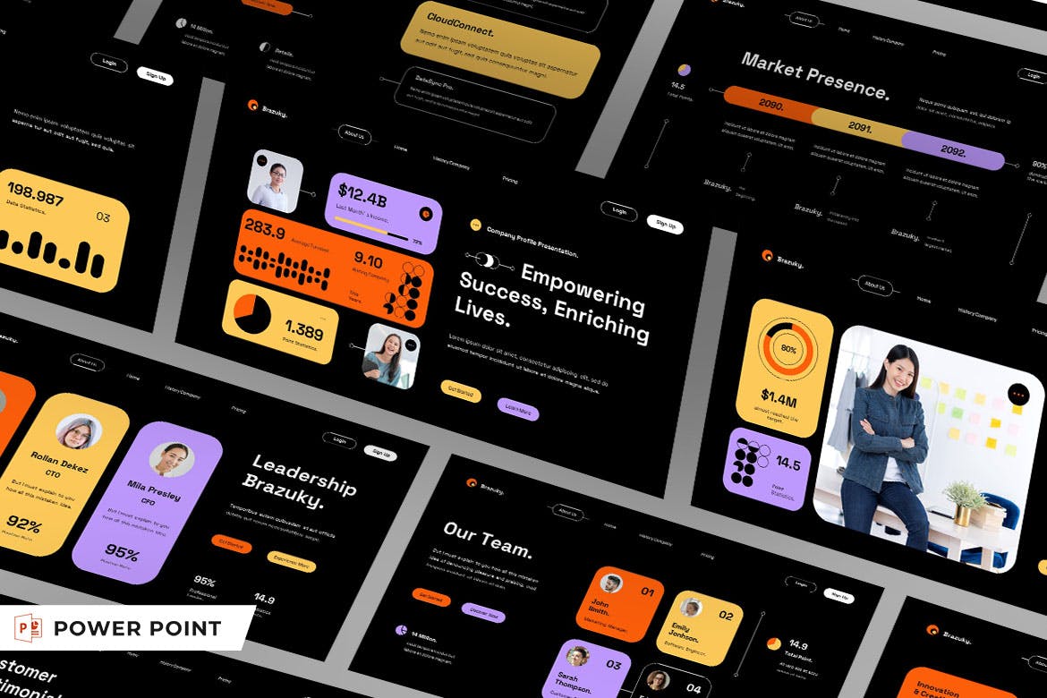 黑色多彩现代公司简介PPT模版 (PPTX,PPT)