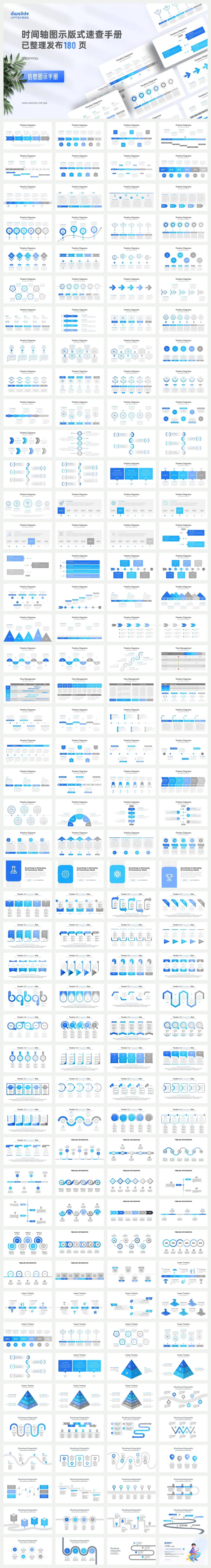 180+张时间轴信息图示PPT模板