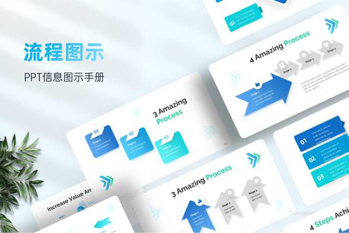 100张过程流程步骤信息图示PPT模板