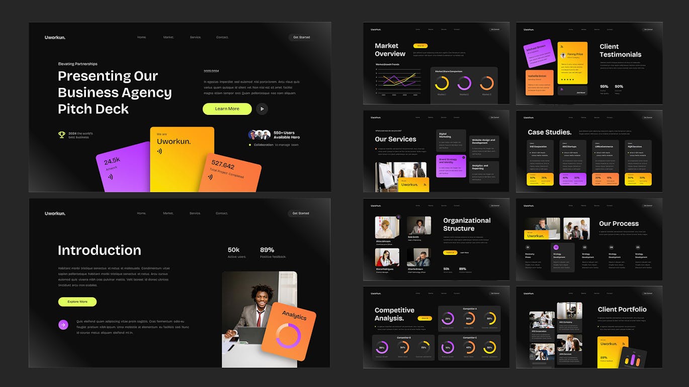 黑紫黄橙现代宣传板PPT模版 (PPT,PPTX)