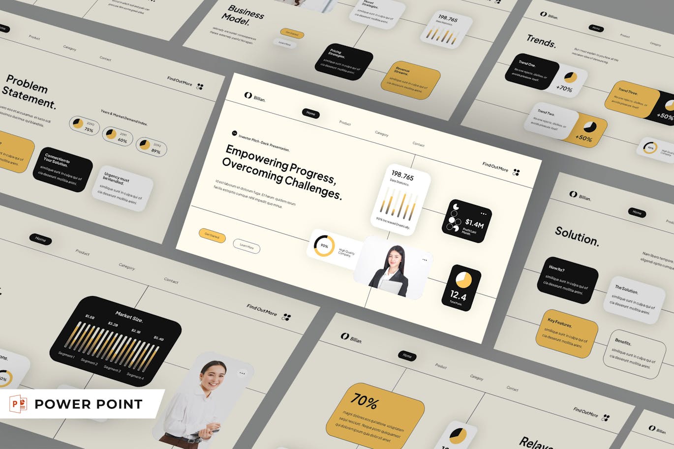 白色黄色现代PPT模版 (PPTX,PPT)