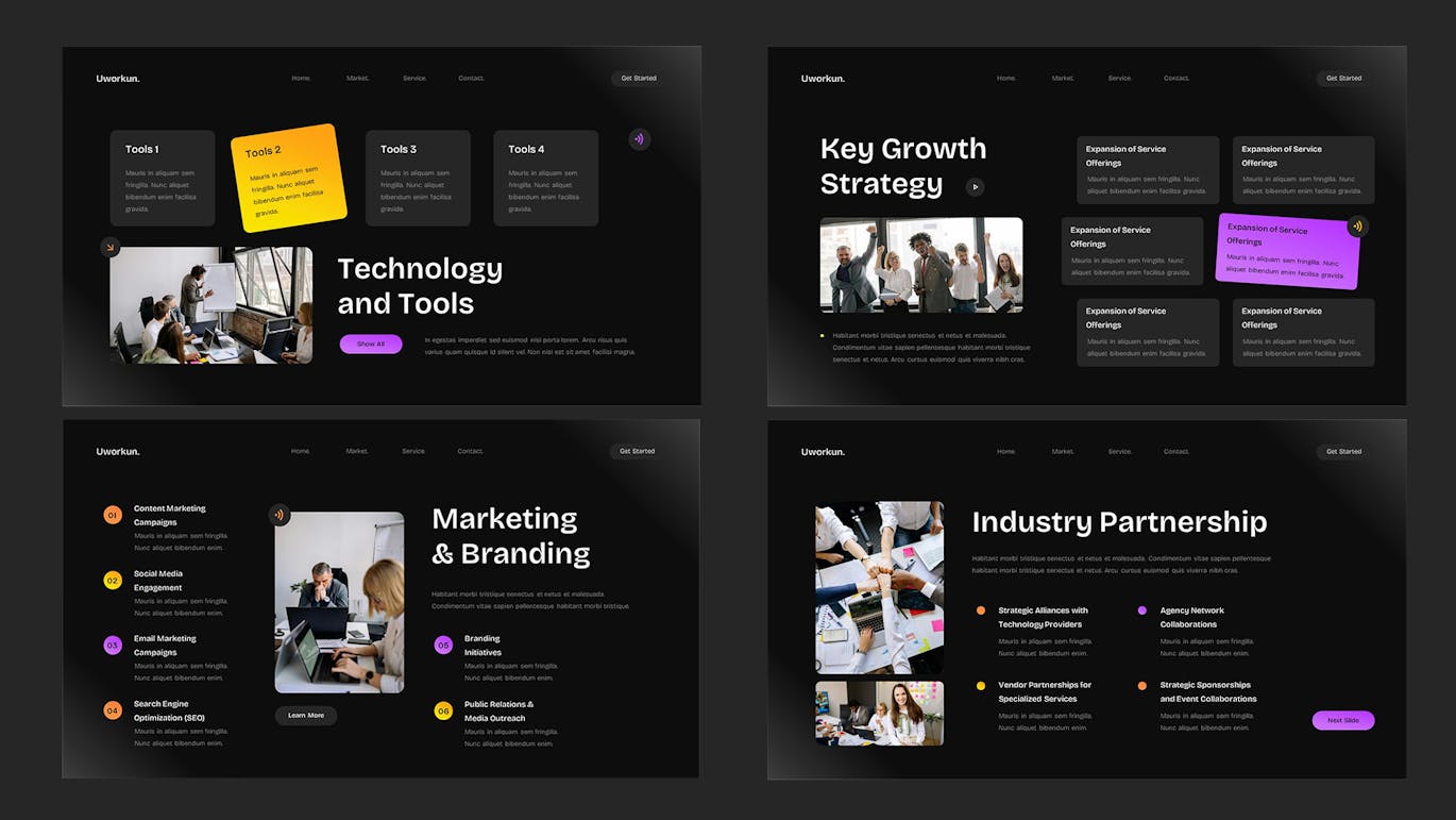 黑紫黄橙现代宣传板PPT模版 (PPT,PPTX)