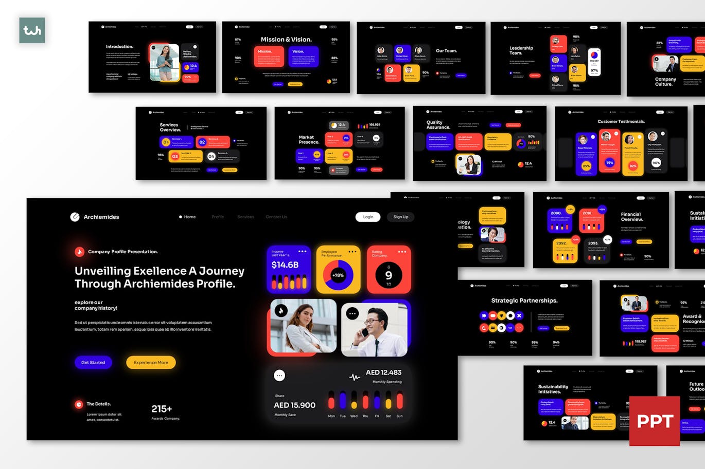 黑色现代多彩公司简介PPT模版 (PPTX,PPT)