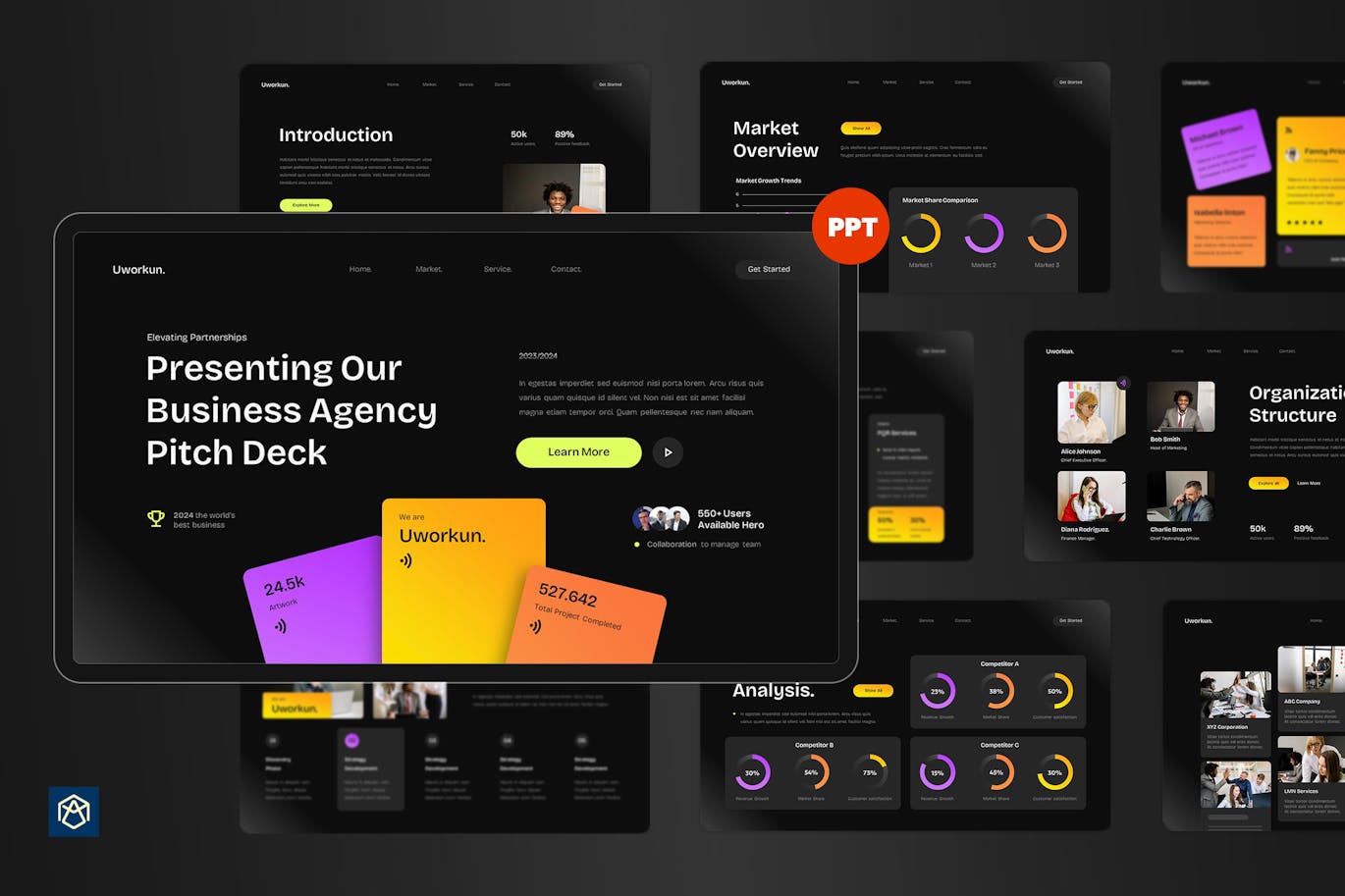 黑紫黄橙现代宣传板PPT模版 (PPT,PPTX)