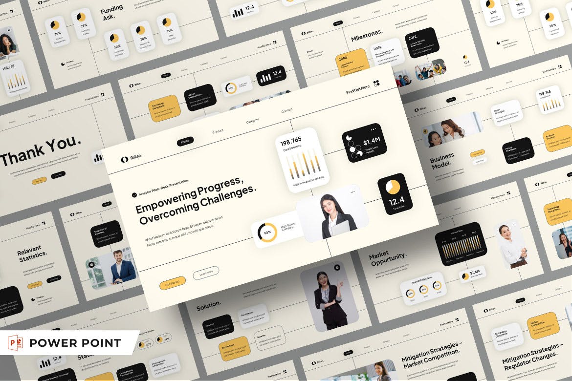 白色黄色现代PPT模版 (PPTX,PPT)