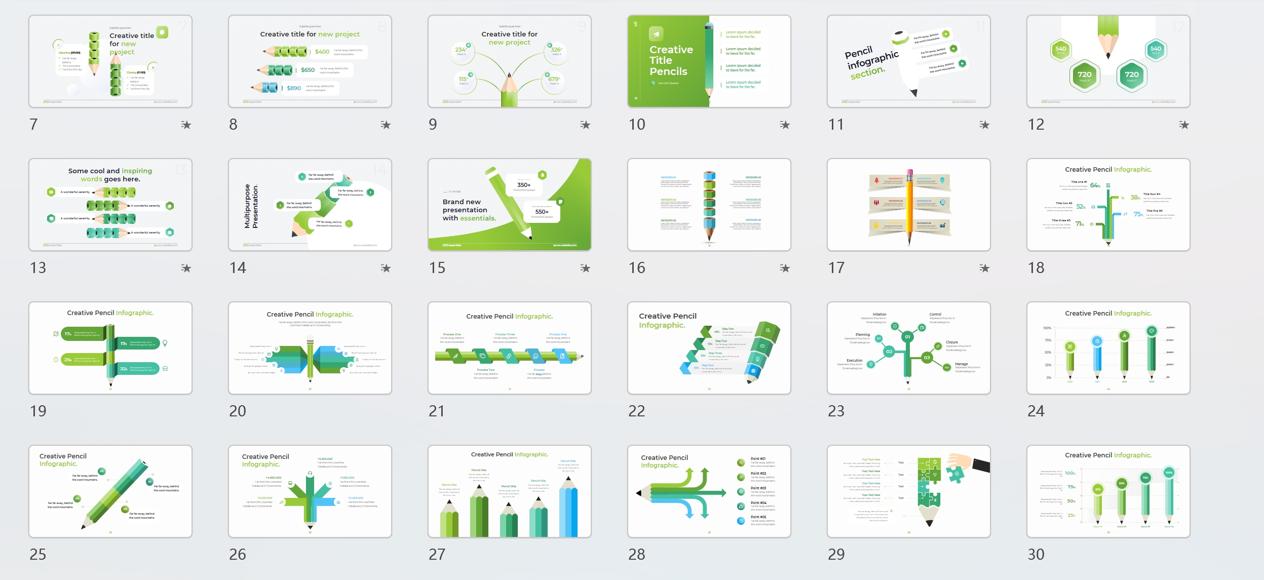 120张铅笔信息图示PPT模板,一键换色!