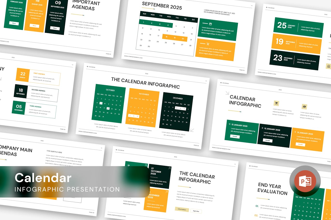 议程和日历信息图表演示PPT模版 (PPTX)