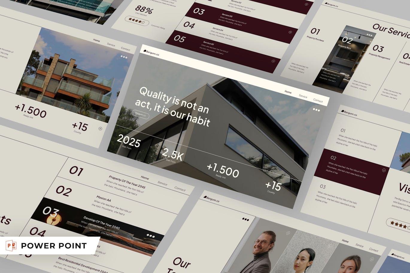 奶油棕色极简房地产简介PPT模版 (PPTX,PPT)