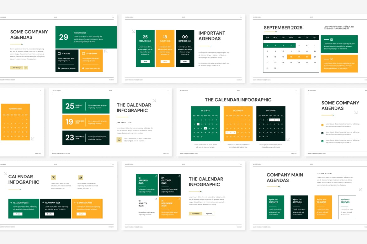 议程和日历信息图表演示PPT模版 (PPTX)
