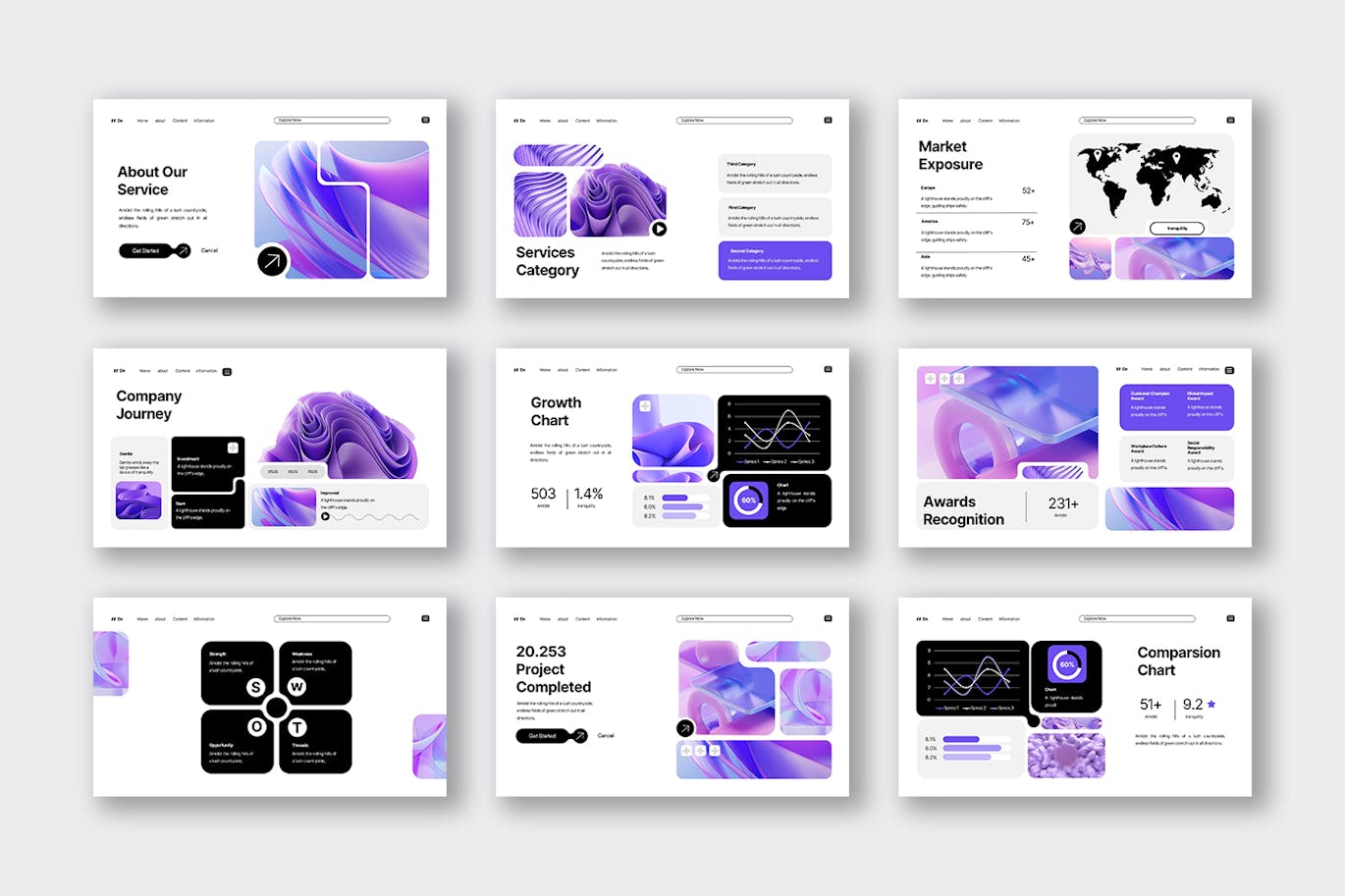 白紫色现代 3d 网络公司简介PPT模版 (PPTX)