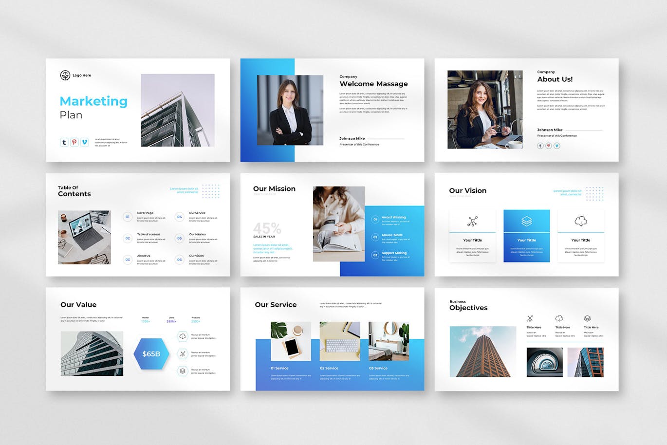 蓝色营销计划演示模板PPT模版 (PPTX)