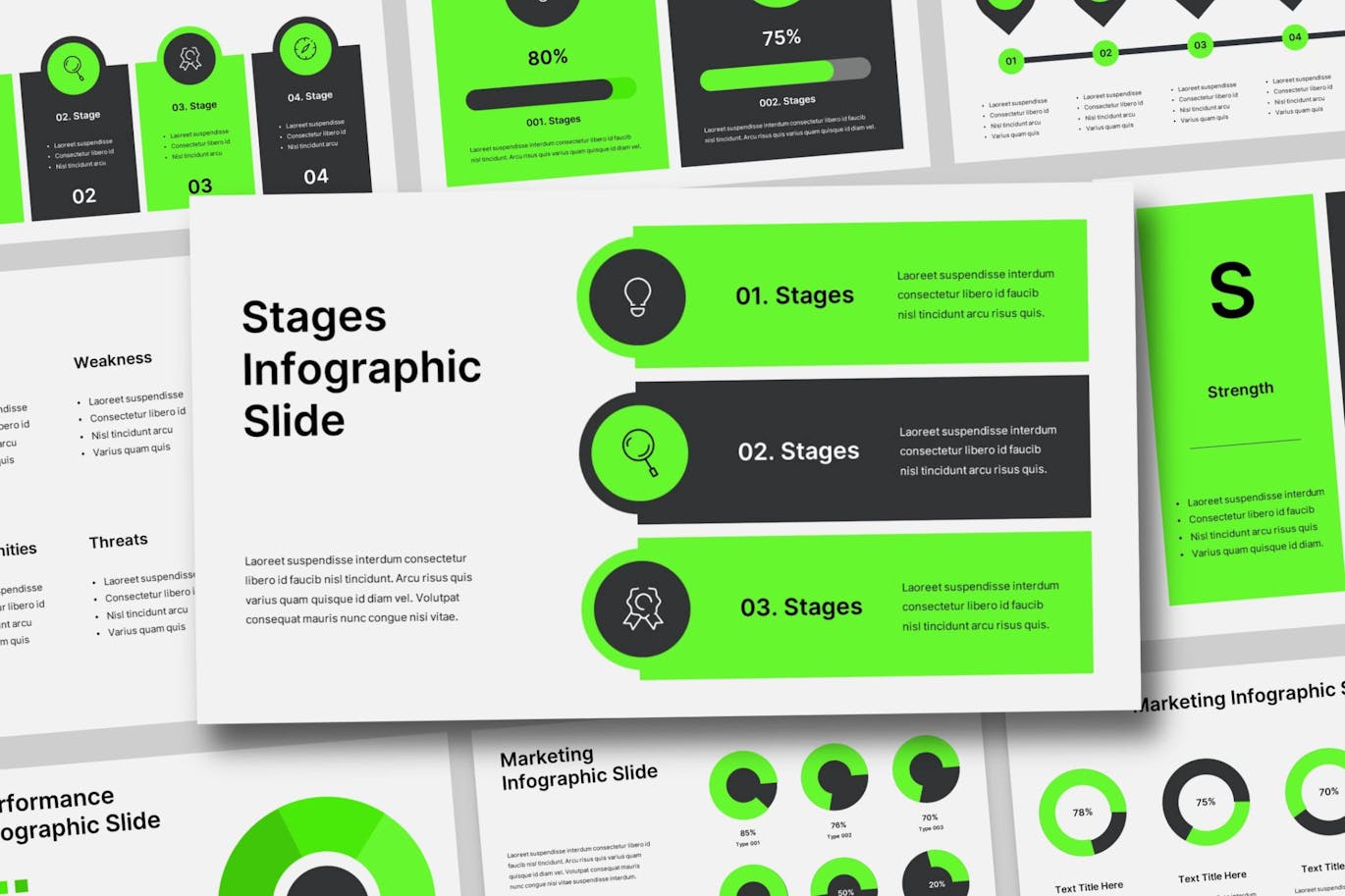 绿色黑色信息图表演示PPT模版 (PPTX,PPT)