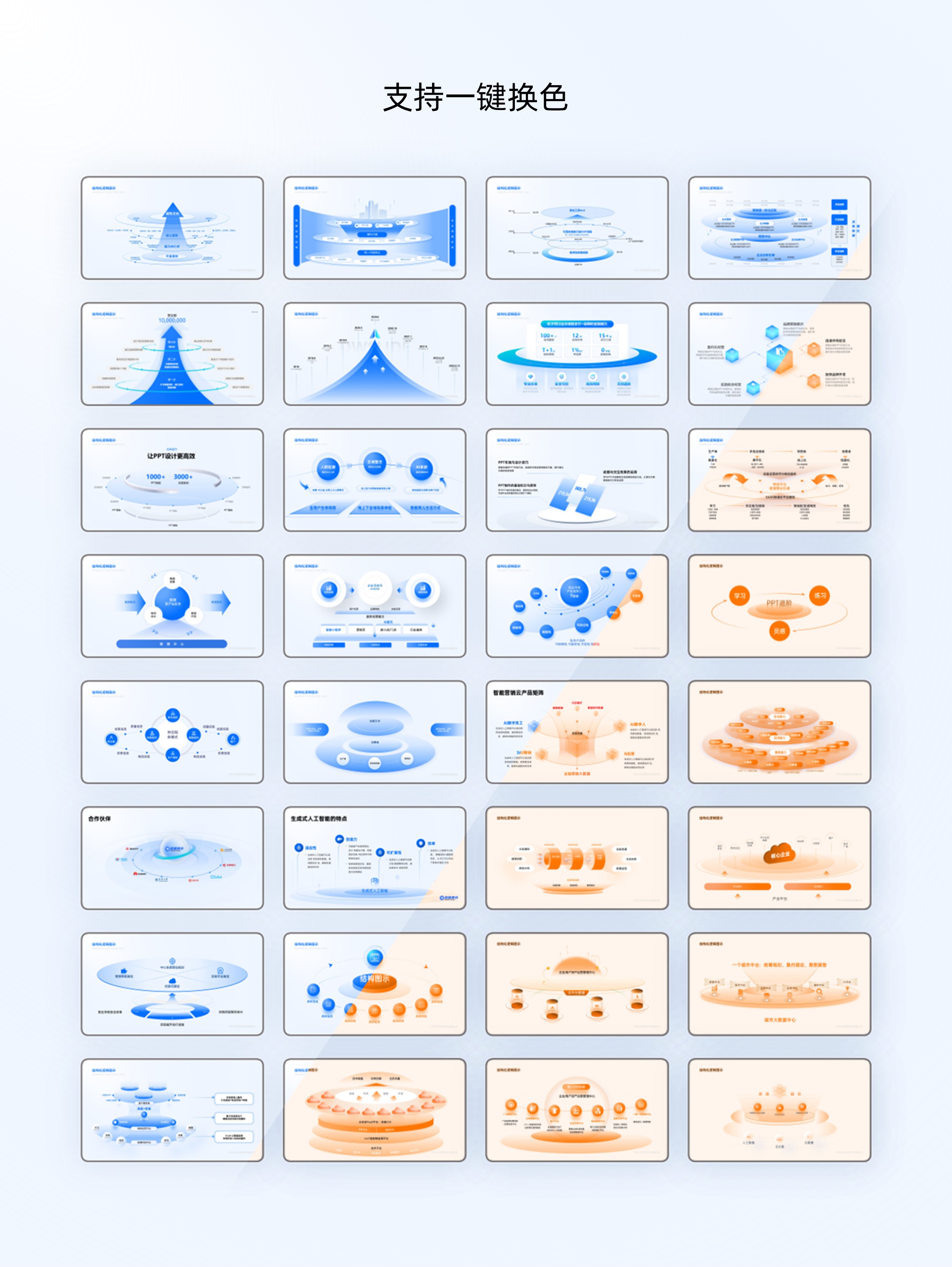 100页蓝色立体结构化逻辑图示PPT模板