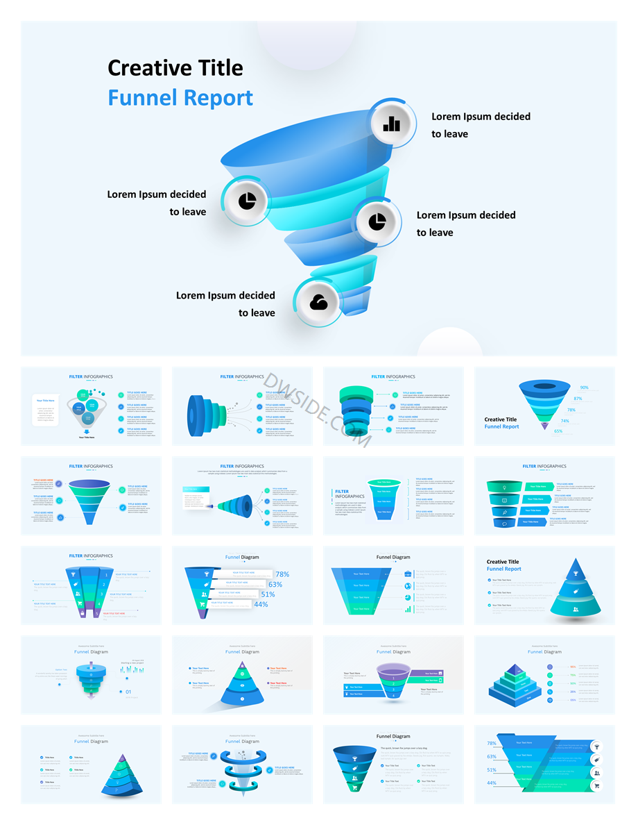 240+页橙色锥形过滤结果信息图示PPT模板
