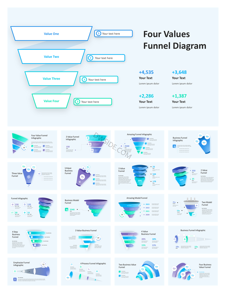 240+页橙色锥形过滤结果信息图示PPT模板