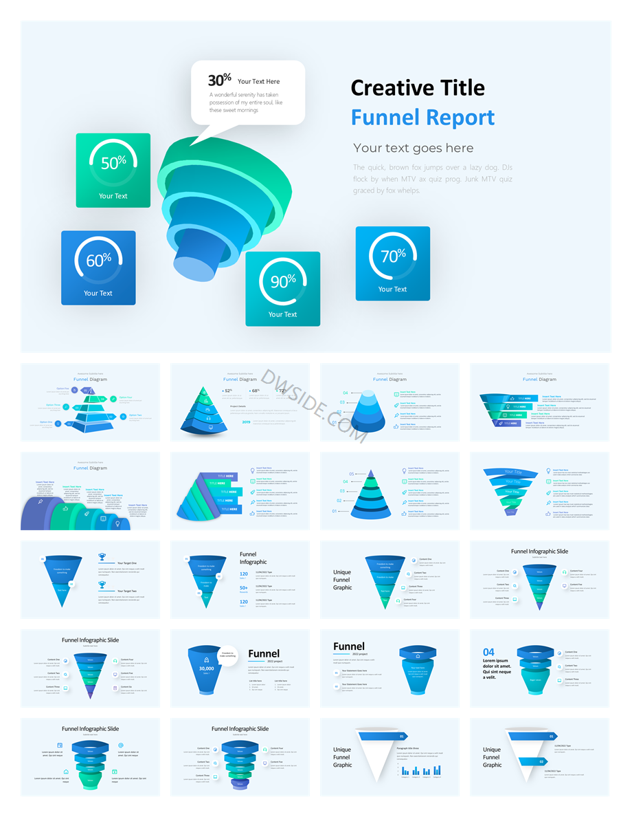 240+页橙色锥形过滤结果信息图示PPT模板
