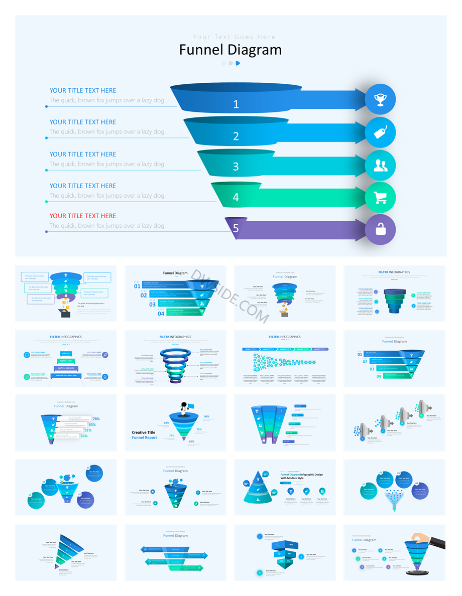 240+页橙色锥形过滤结果信息图示PPT模板