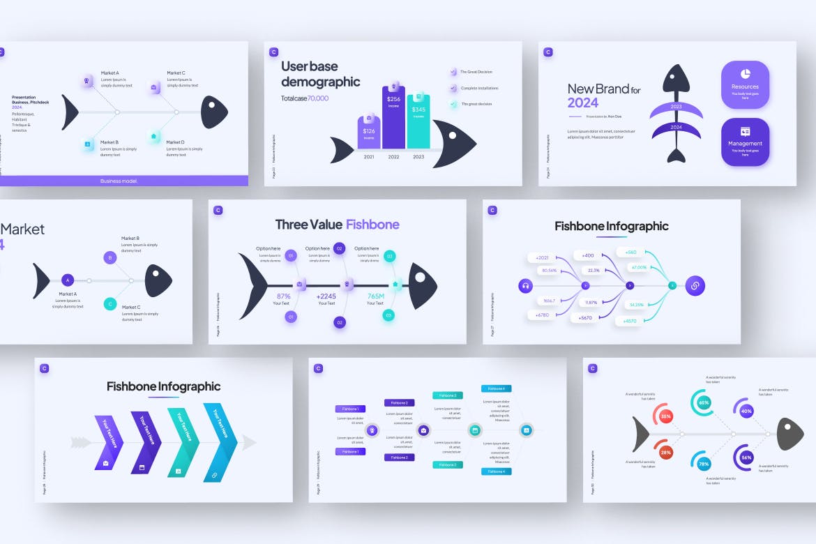 鱼骨信息图表  PPT模版 (PPTX)