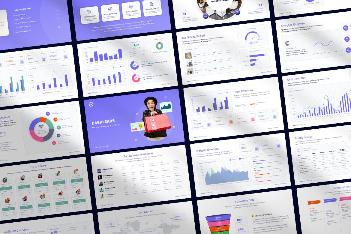 仪表板引领电子商务演示 PPT模版 (PPTX)