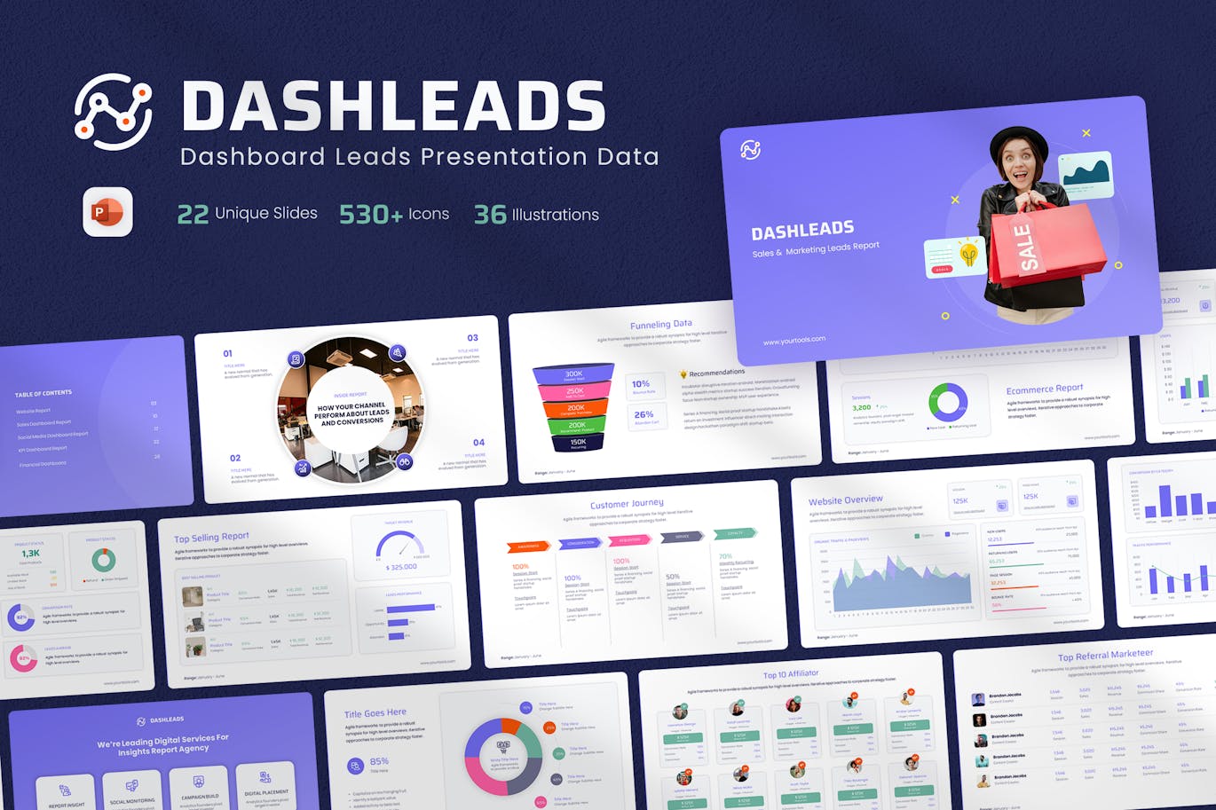 仪表板引领电子商务演示 PPT模版 (PPTX)