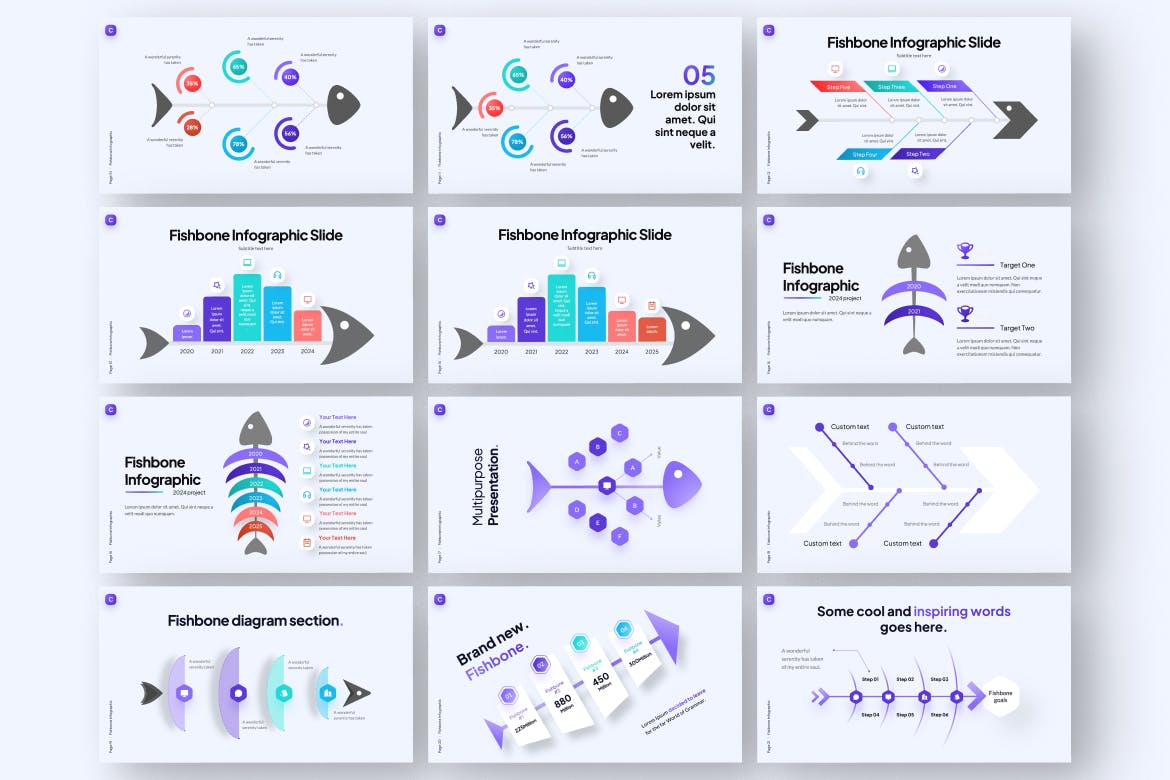 鱼骨信息图表  PPT模版 (PPTX)