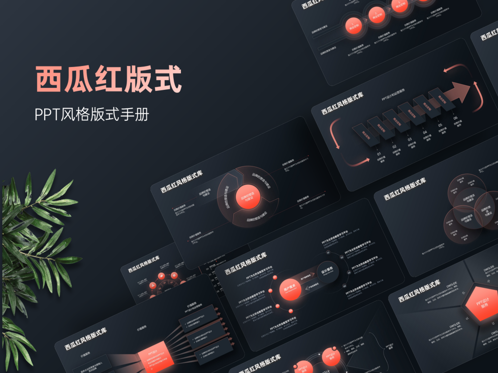 60页西瓜红风格版式PPT模板