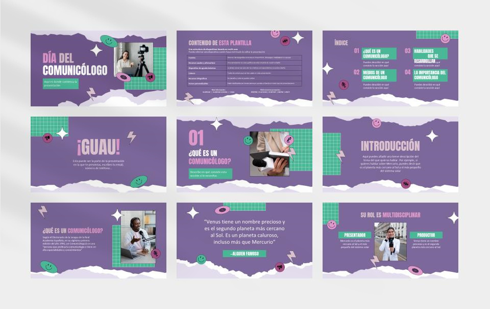 紫色卡通创意童趣风PPT模板