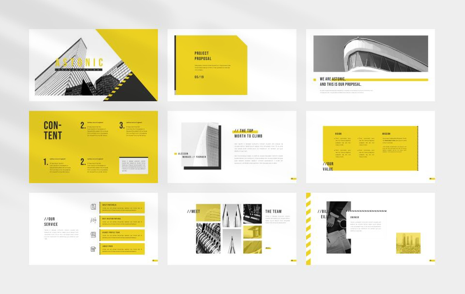 黄色简约商务风PPT模板