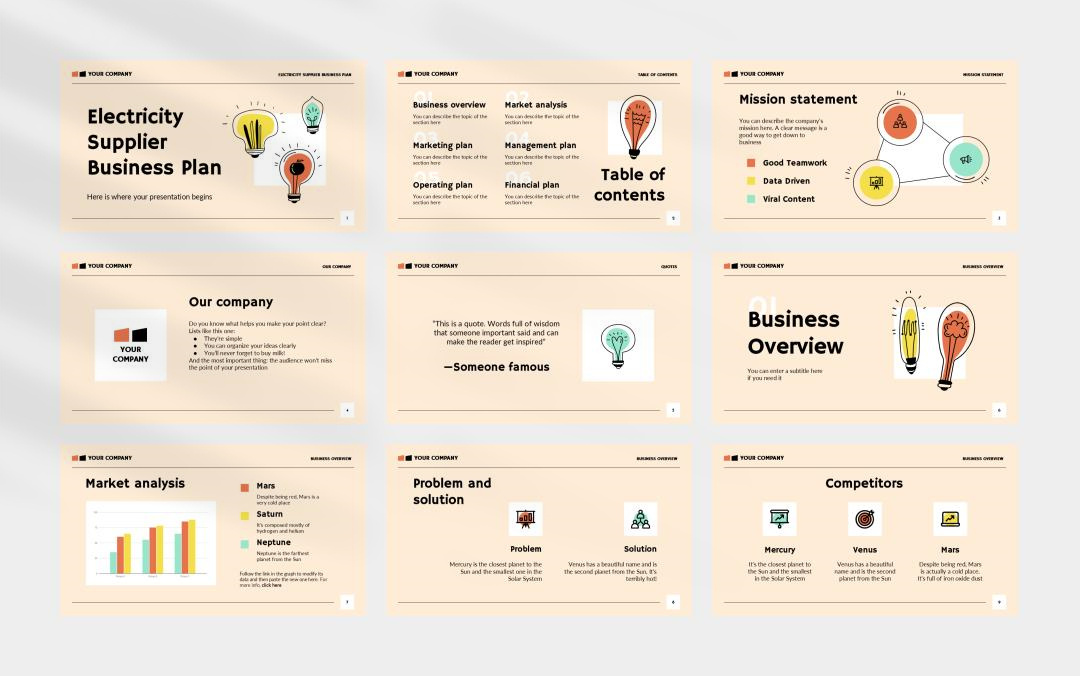 浅色卡通电力能源主题PPT模板