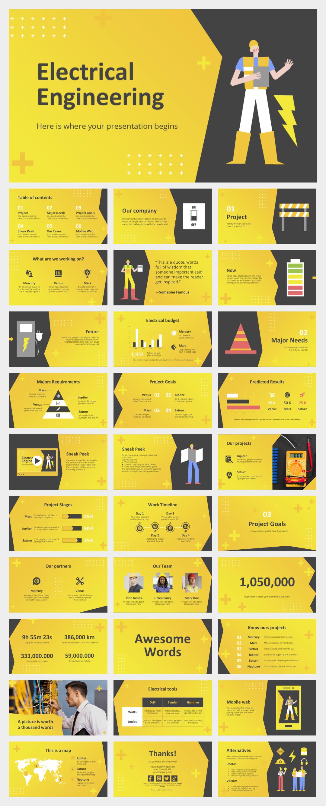 黄色卡通电力能源主题PPT模板