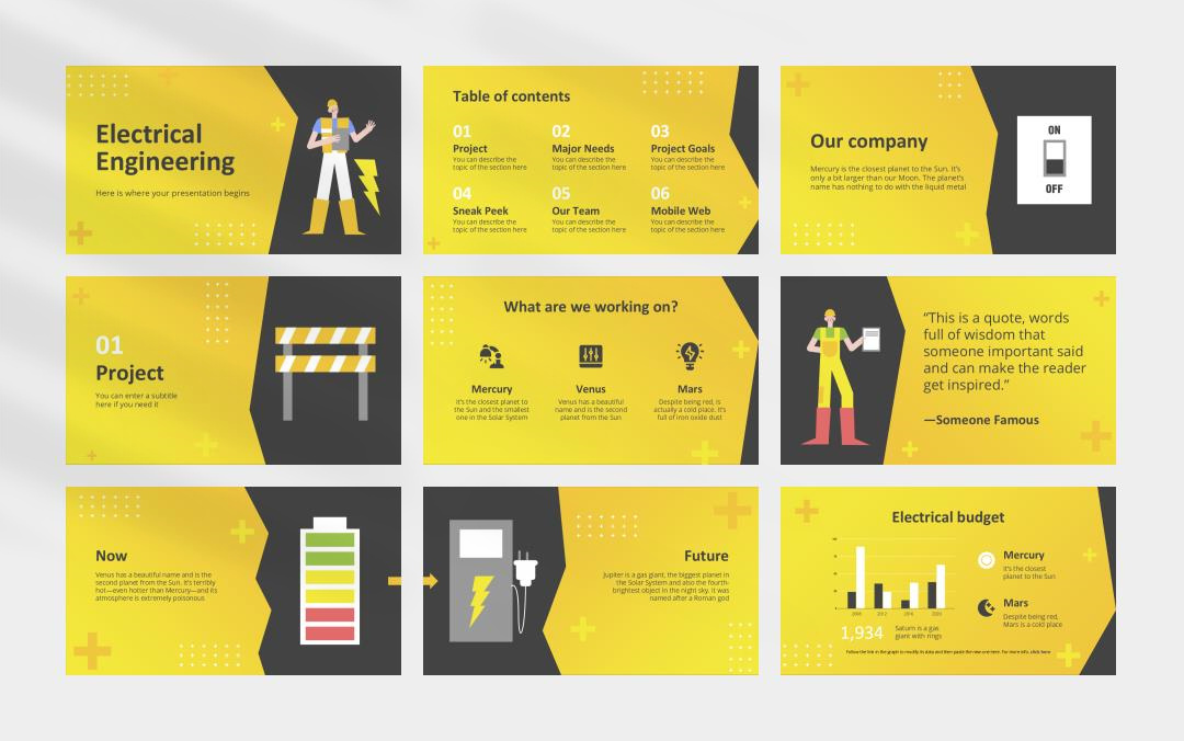 黄色卡通电力能源主题PPT模板