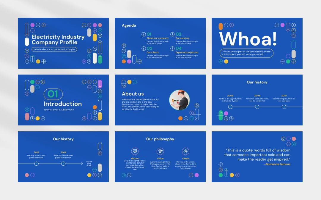 蓝色色电力能源主题PPT模板