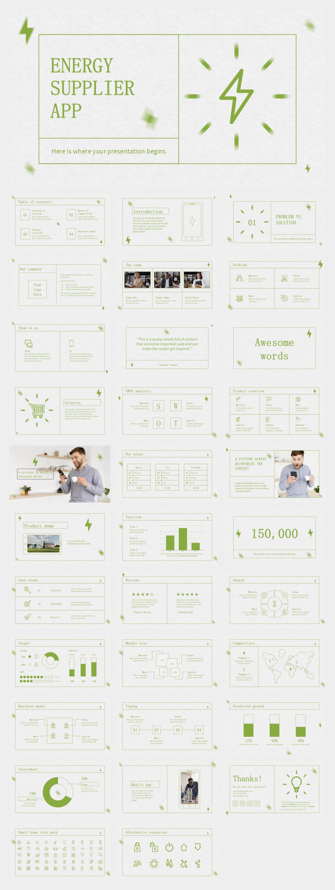 浅色线条电力能源主题PPT模板