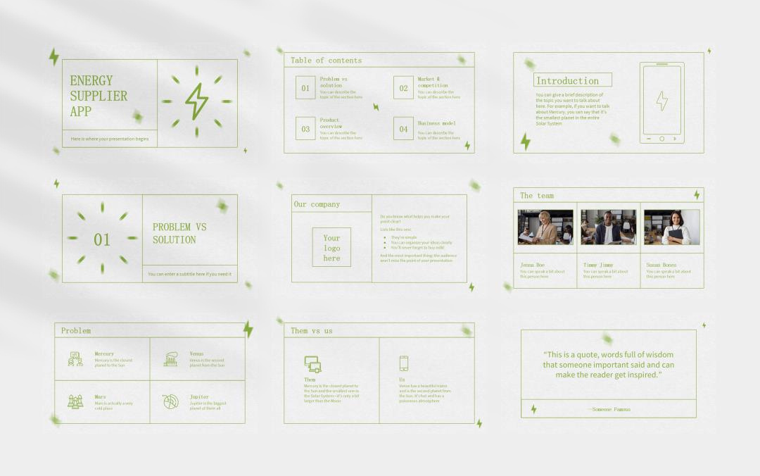 浅色线条电力能源主题PPT模板