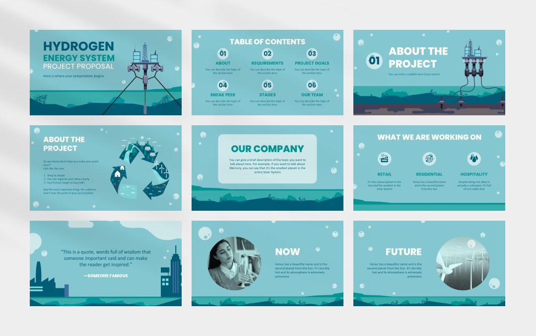 蓝色海底新能源发电电力能源主题PPT模板