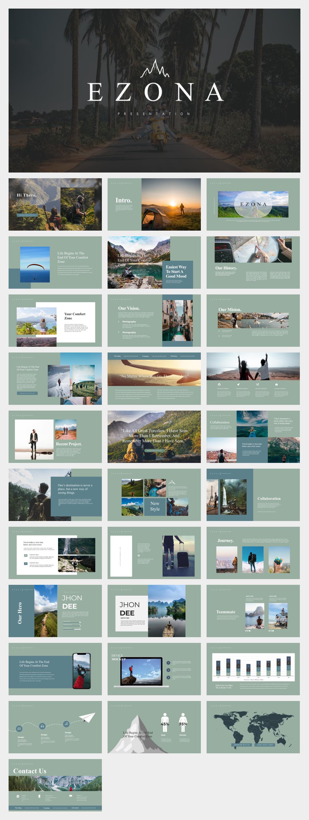 青灰色旅行简约风ppt模板.pptx