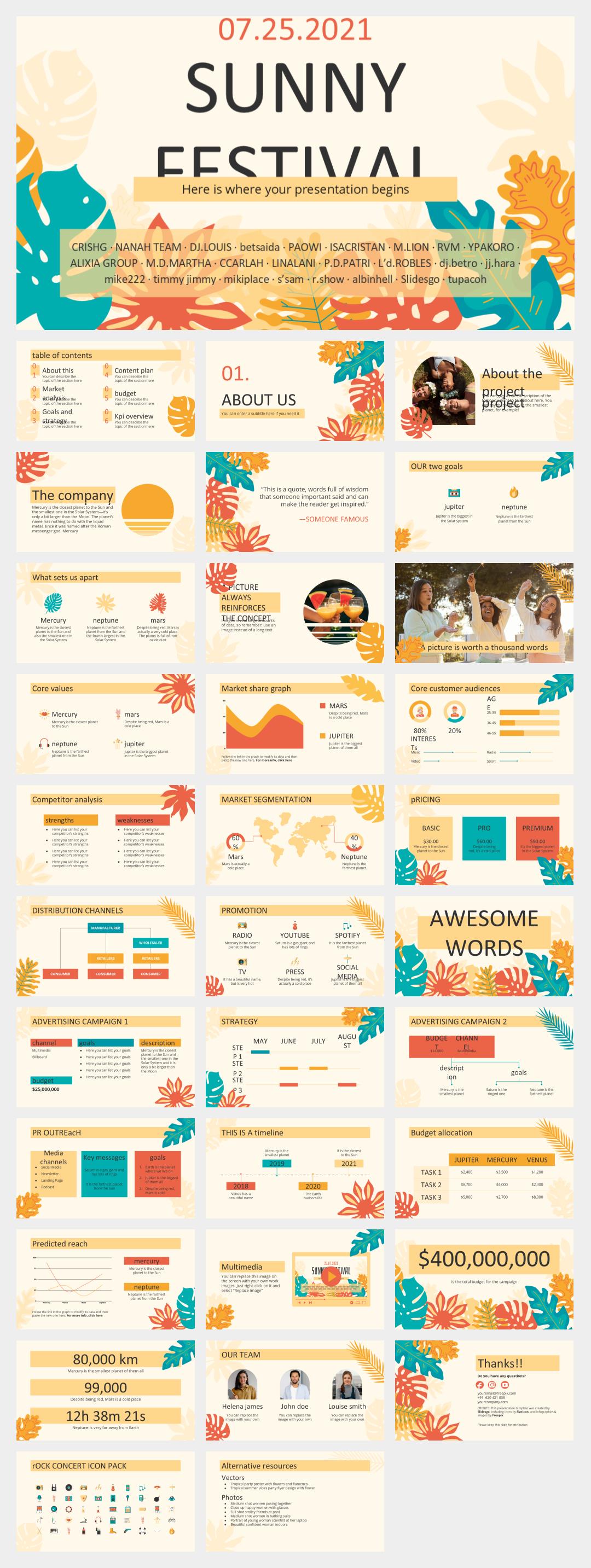 多彩卡通花卉文艺主题PPT模板